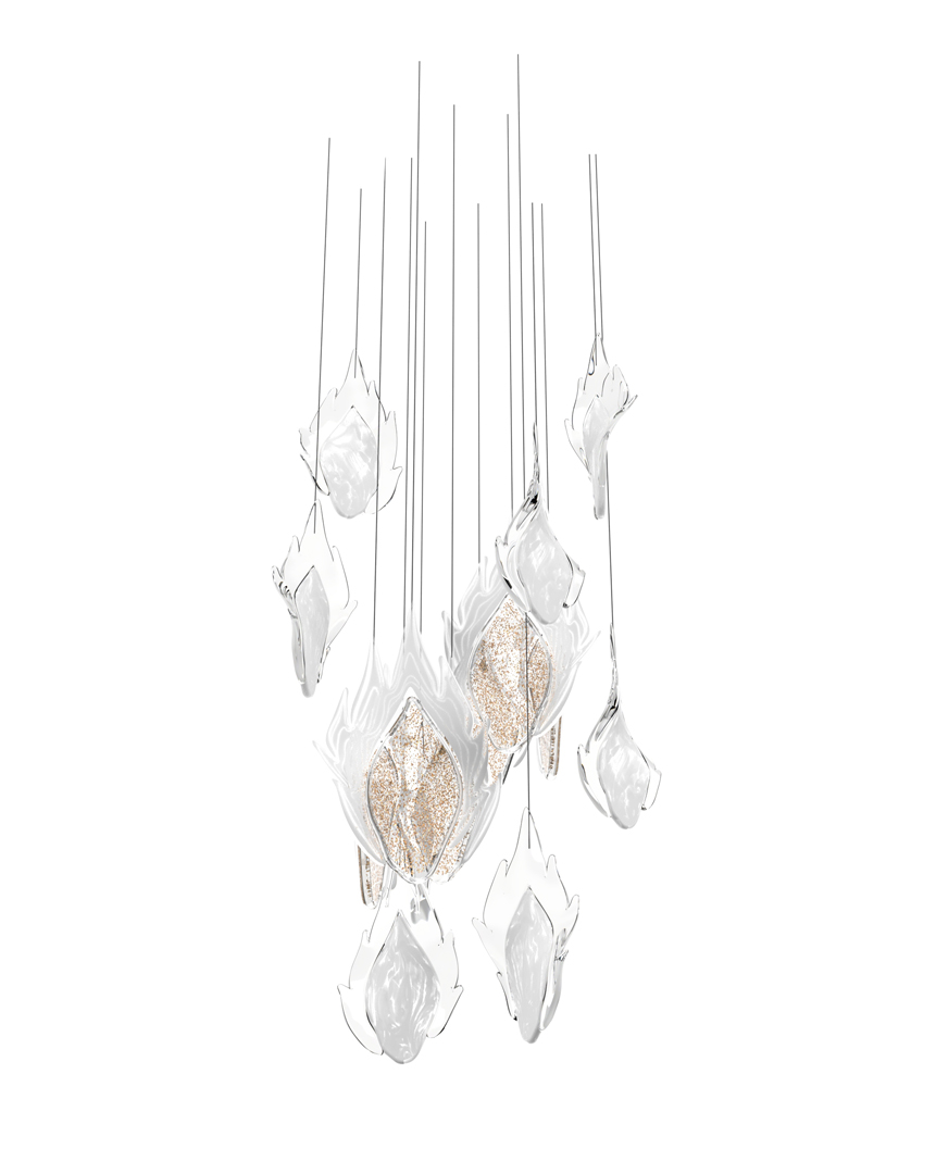  Color: crystal opal mist + crystal/crystal with golden mica + opal mist Length: 610 mm (24,02 in) Width: 300 mm (11,81 in) Height: 600 mm (23,62 in) Weight: 8 Kg Light source: 2 x GU10