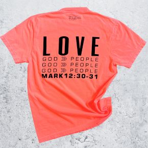 Neon Red Orange tee with Black Graphic