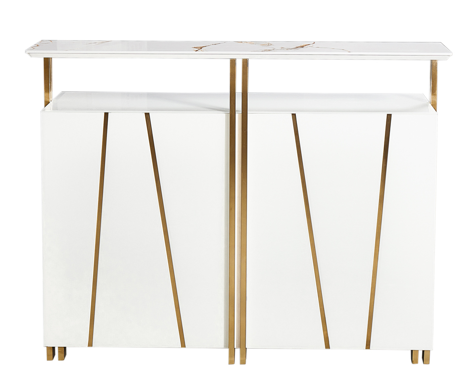 Beautiful & elegant Bar jn white or black glass with brushed  gold size: 55"X22"XH42"