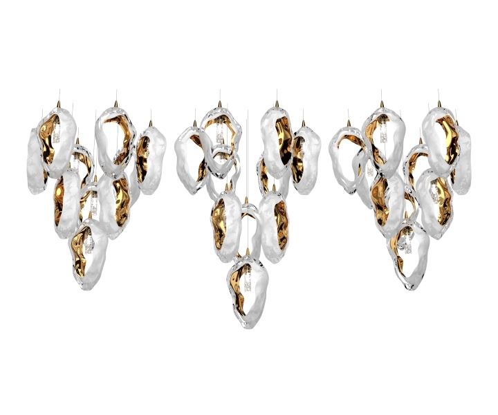 Color: crystal + opal + gold + French embossing Length: 1840 mm (72,44 in) Width: 550 mm (21,65 in) Height: 890 mm (35,04 in) Weight: 93 Kg Light source: 30 x G9