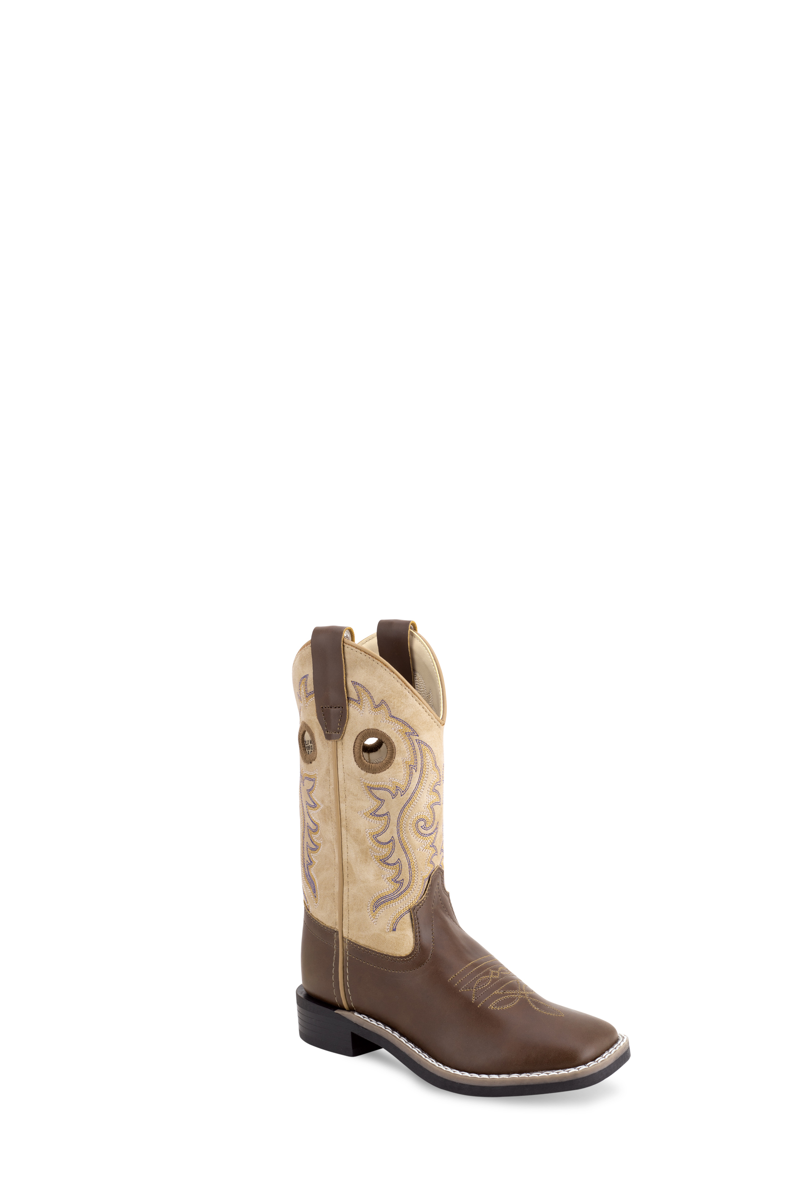 All over leatherette, 6 – row fancy stitch, natural welt, white double row welt stitch, removable cushion comfort insole, broad square toe & flexible TPR outsole.