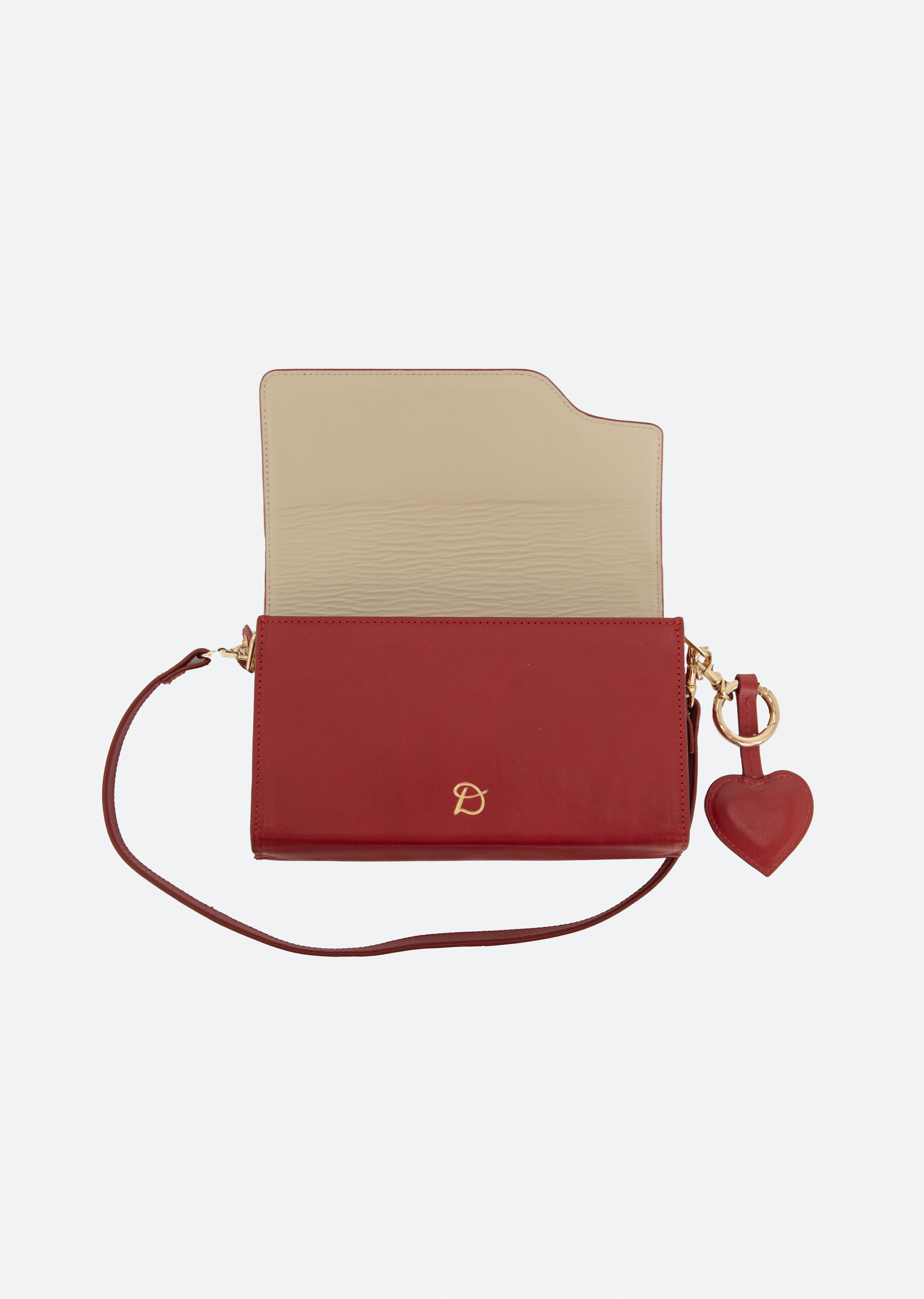 Luxury Leather Patented Reversible Purse in Red and Cream Colorway