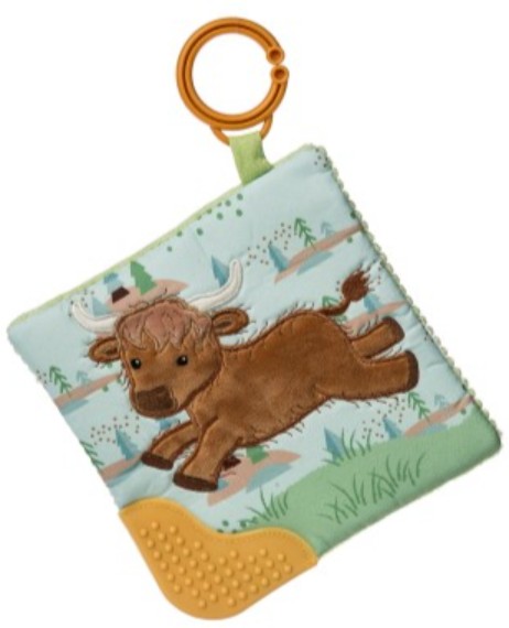 Hetty Highland Cow Crinkle Teether for Infant sensory play.
