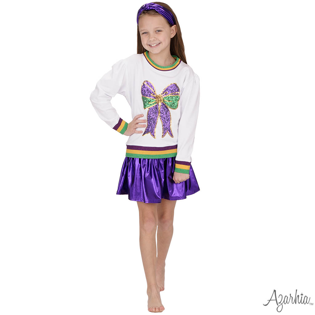 Mardi Gras Sequin Bow Girls Top
