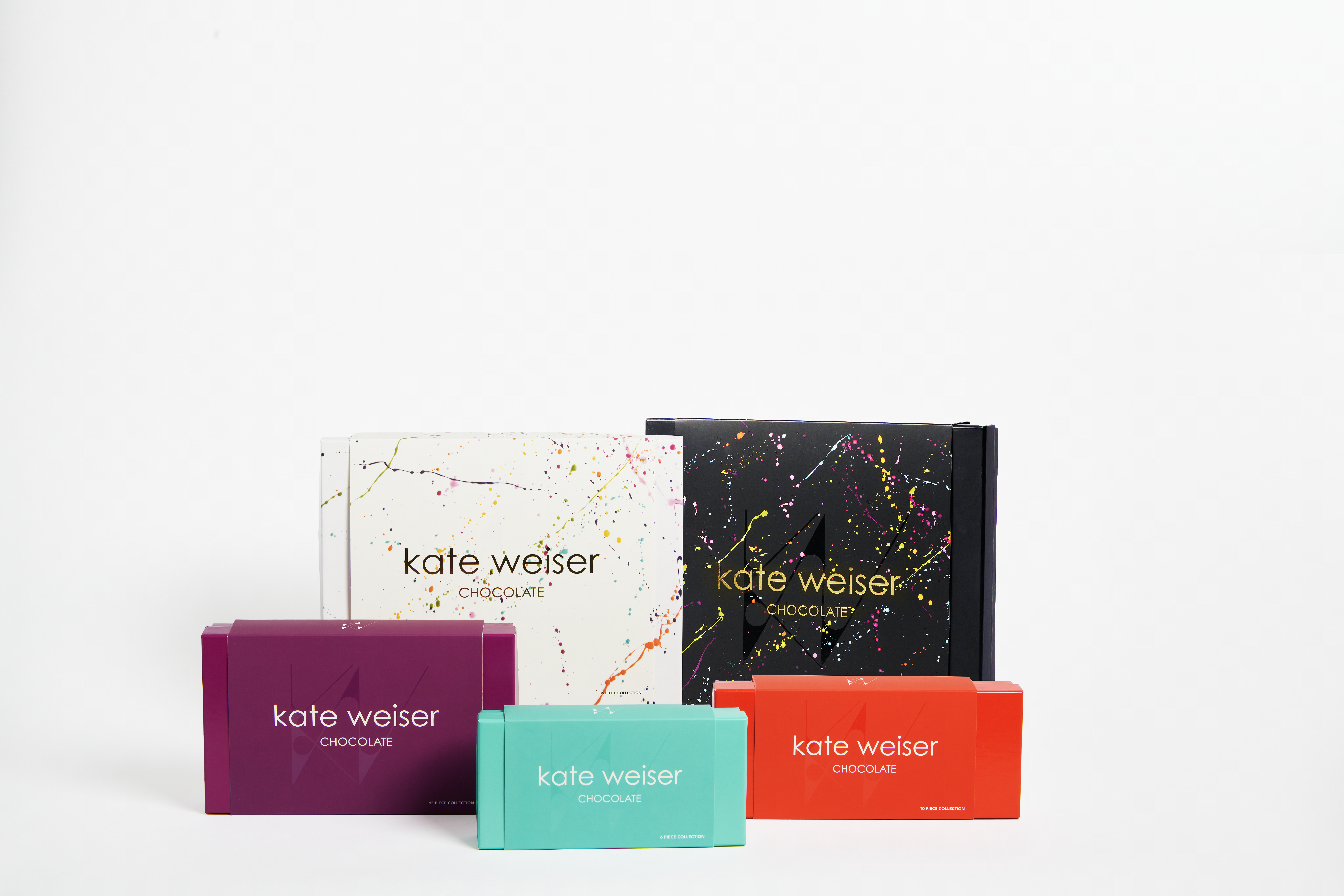 Each box—available in 6, 10, 15, 25, or 35 pieces—is filled with a colorful variety of hand-painted, artisan bonbons