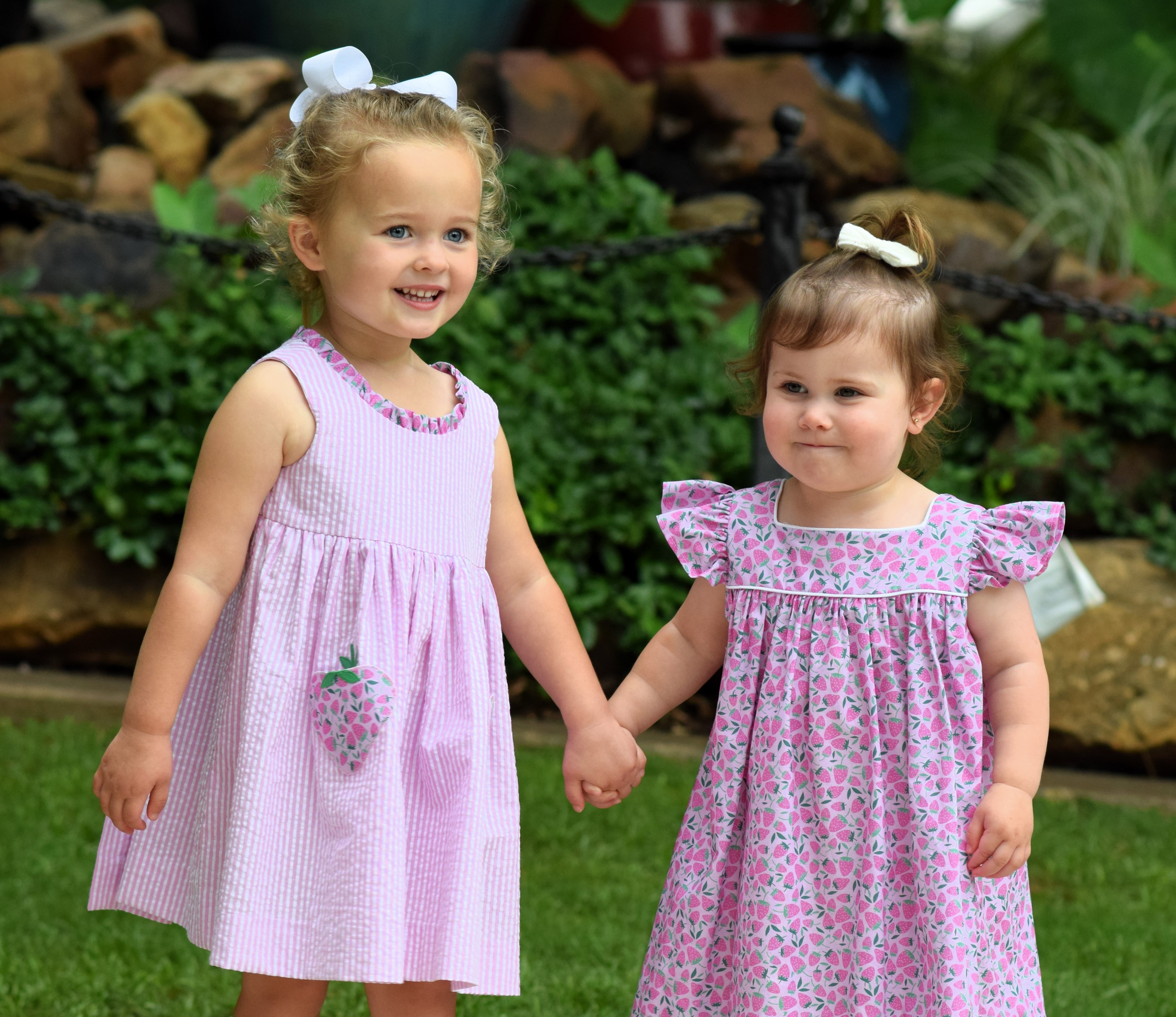 PINK SEERSUCKER WRAP DRESS WITH STARWBERRY POCKETS AND STRABERRY PRINT BABY DRESS
