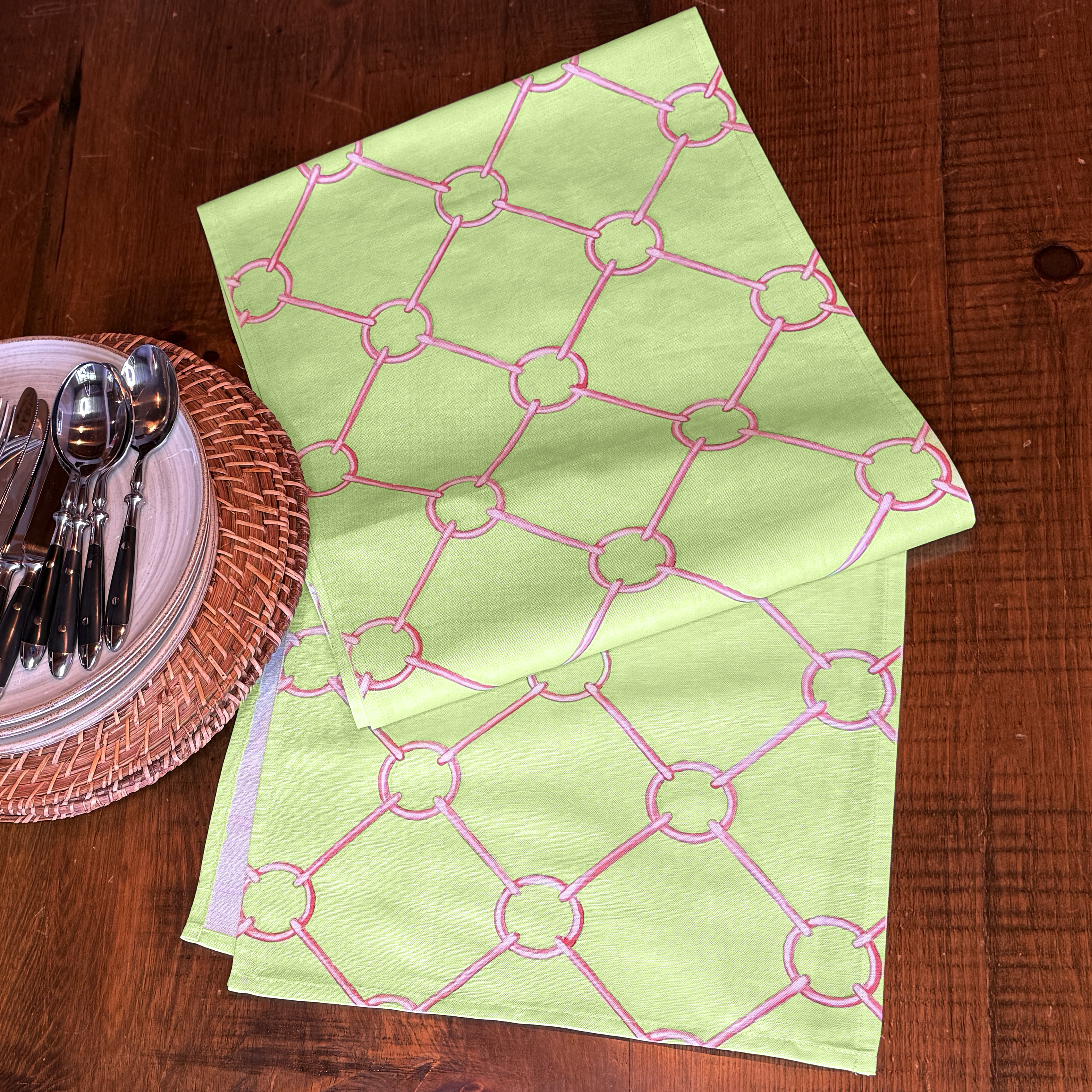 Original Hand Painted Art Printed on 55% Linen/45% Cotton, 14" x 72" Table Runner