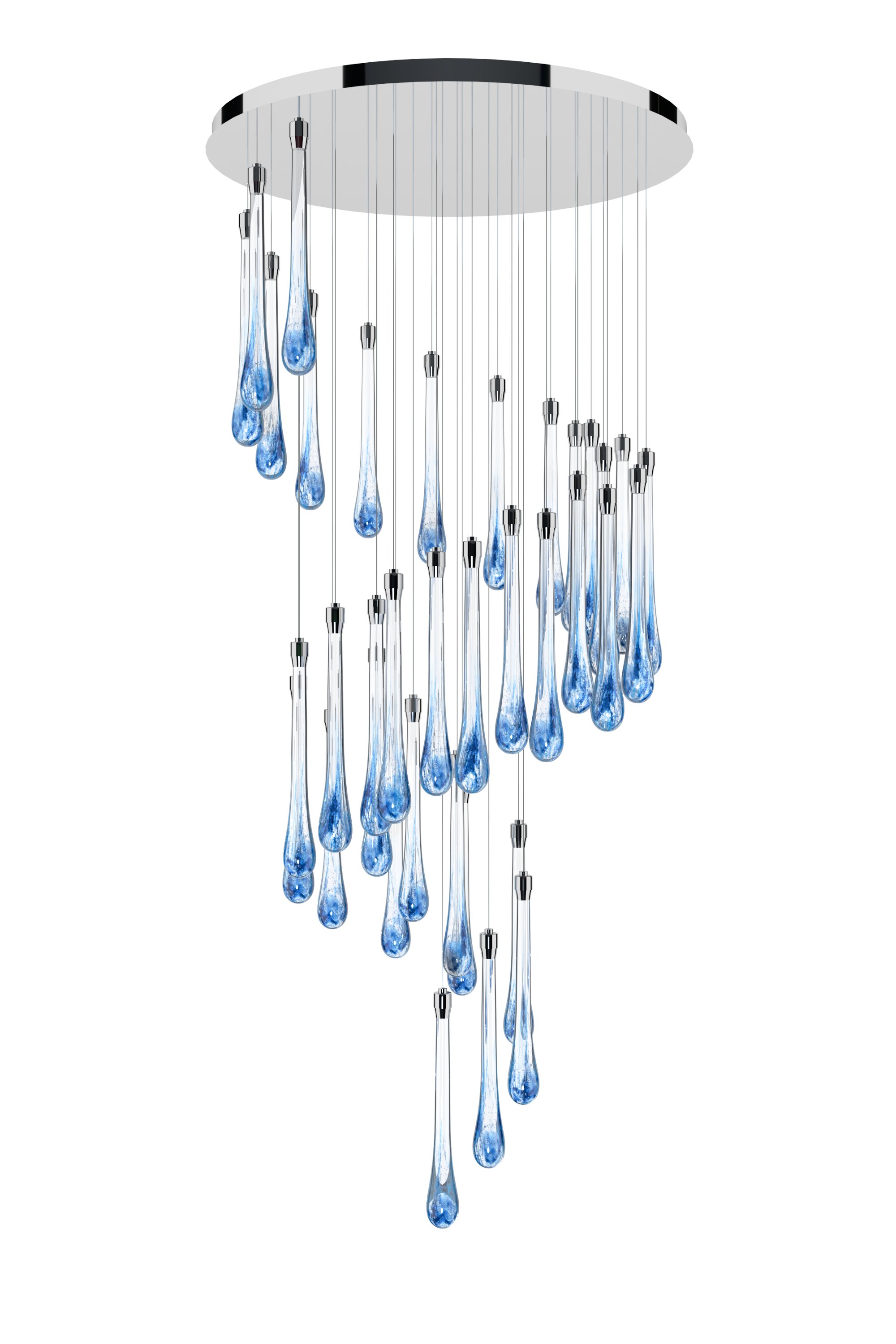  Color: crystal + middle blue + turquoise + soda Diameter: 600 mm (23,62 in) Height: 1400 mm (55,12 in) Weight: 18 kg Light source: 36 x LED chip