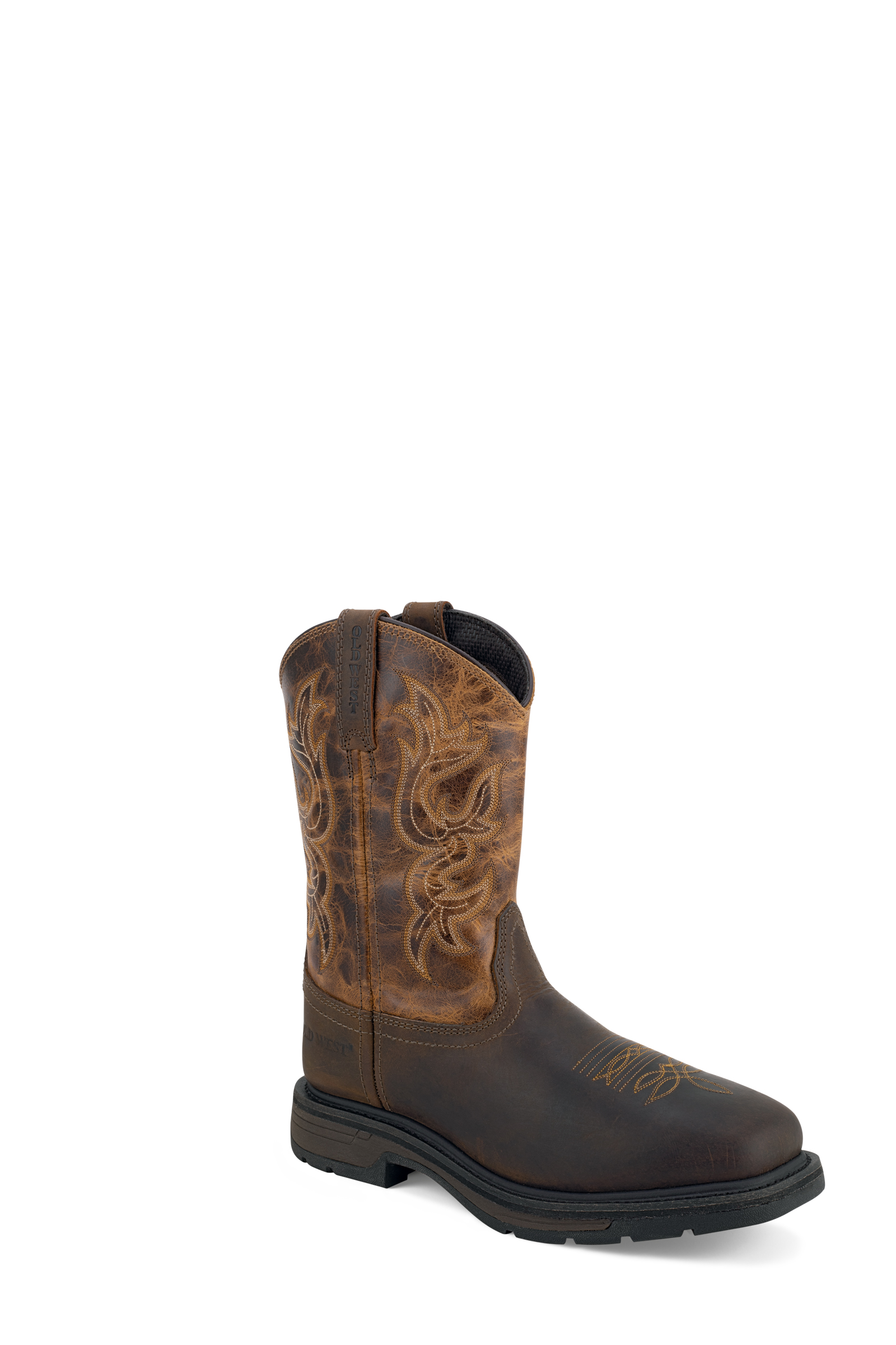 Premium Full grain leather 11" shaft, 6 – row fancy stitch, broad square soft toe and Slip and Oil Resisting heavy duty rubber outsole.