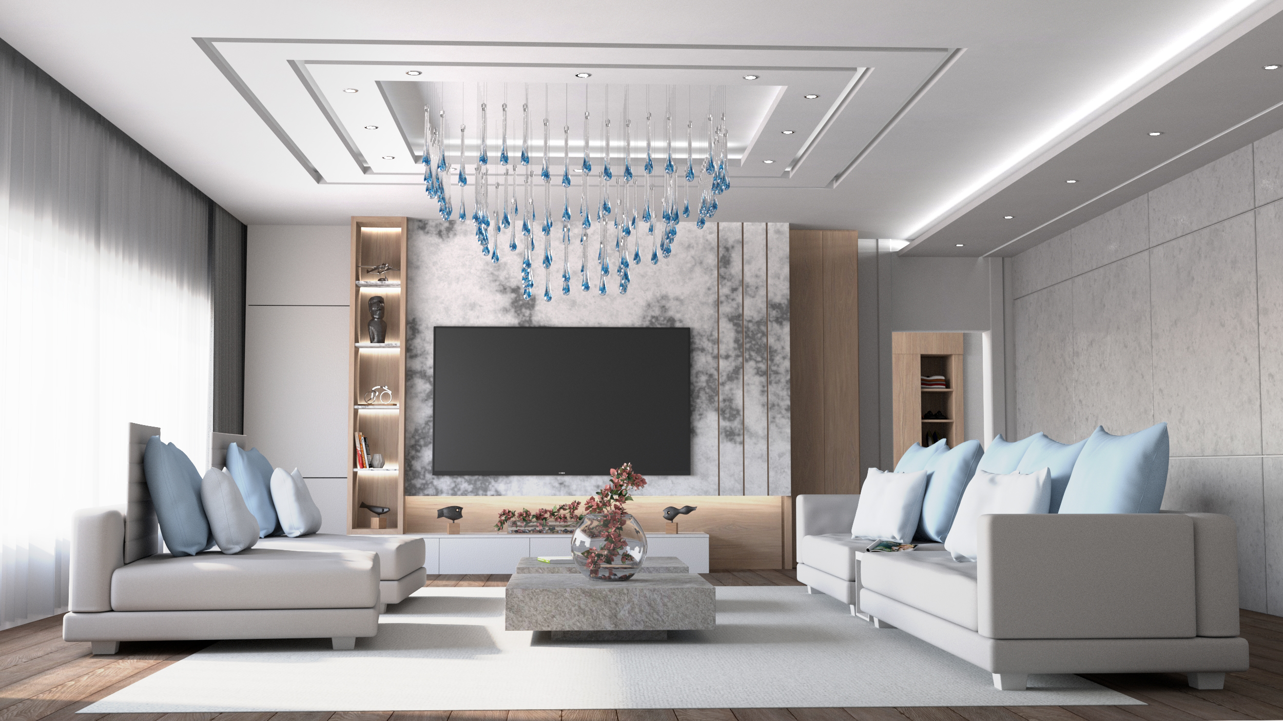 Color: crystal + middle blue + turquoise + soda Length: 1500 mm (59,06 in) Width: 1500 mm (59,06 in) Height: 850 mm (33,46 in) Weight: 35 kg Light source: 40 x LED chip