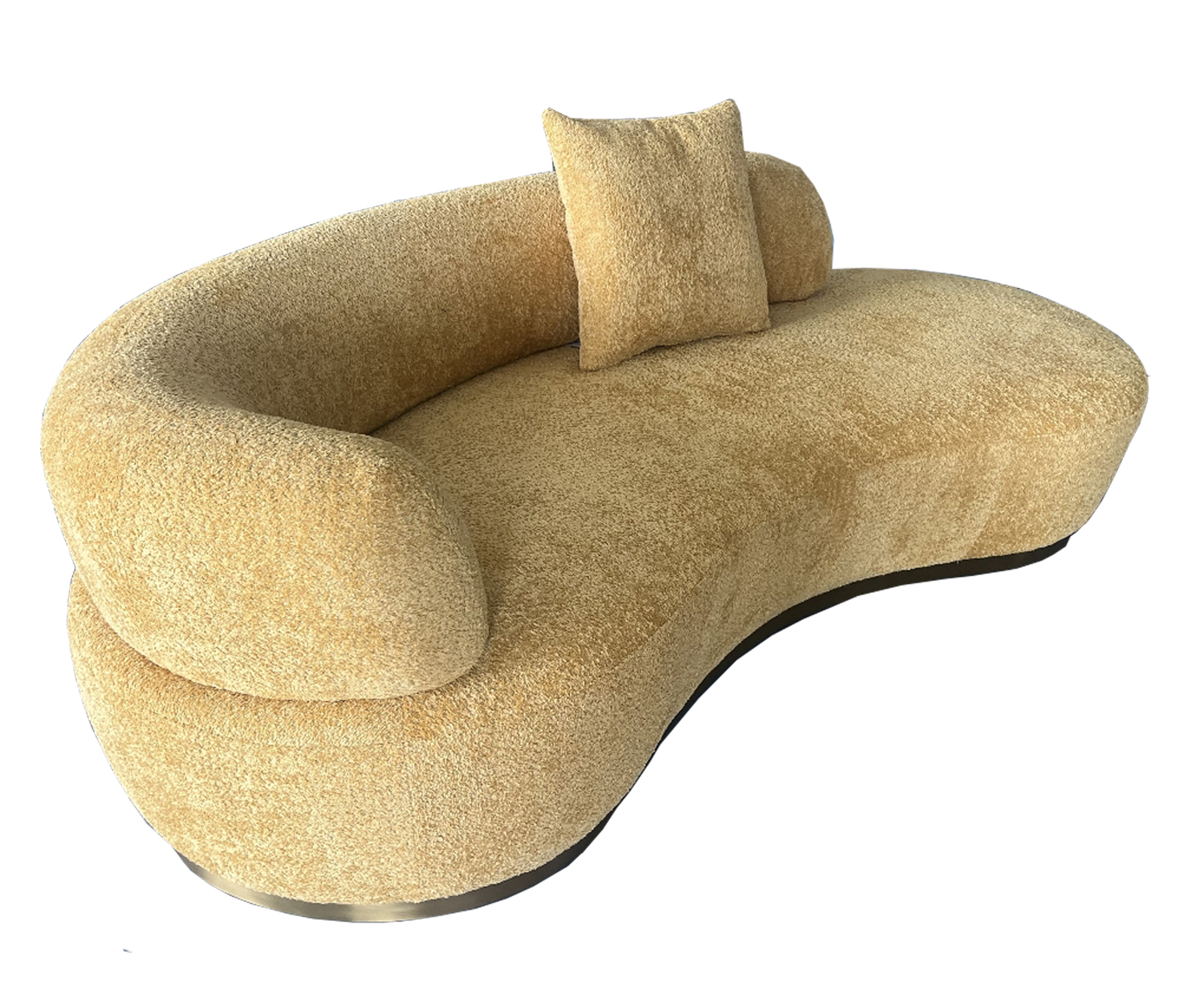Elegant one piece fabric sofa with brushed gold bottom trim, size: W94"D39"H29"