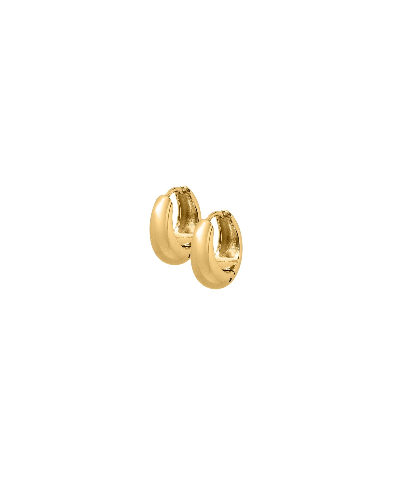 Sunday Hoop Gold 10mm Huggies are classic everyday hoops with a polished finish. Waterproof, hypoallergenic, tarnish-resistant, and lightweight for comfortable all-day wear.