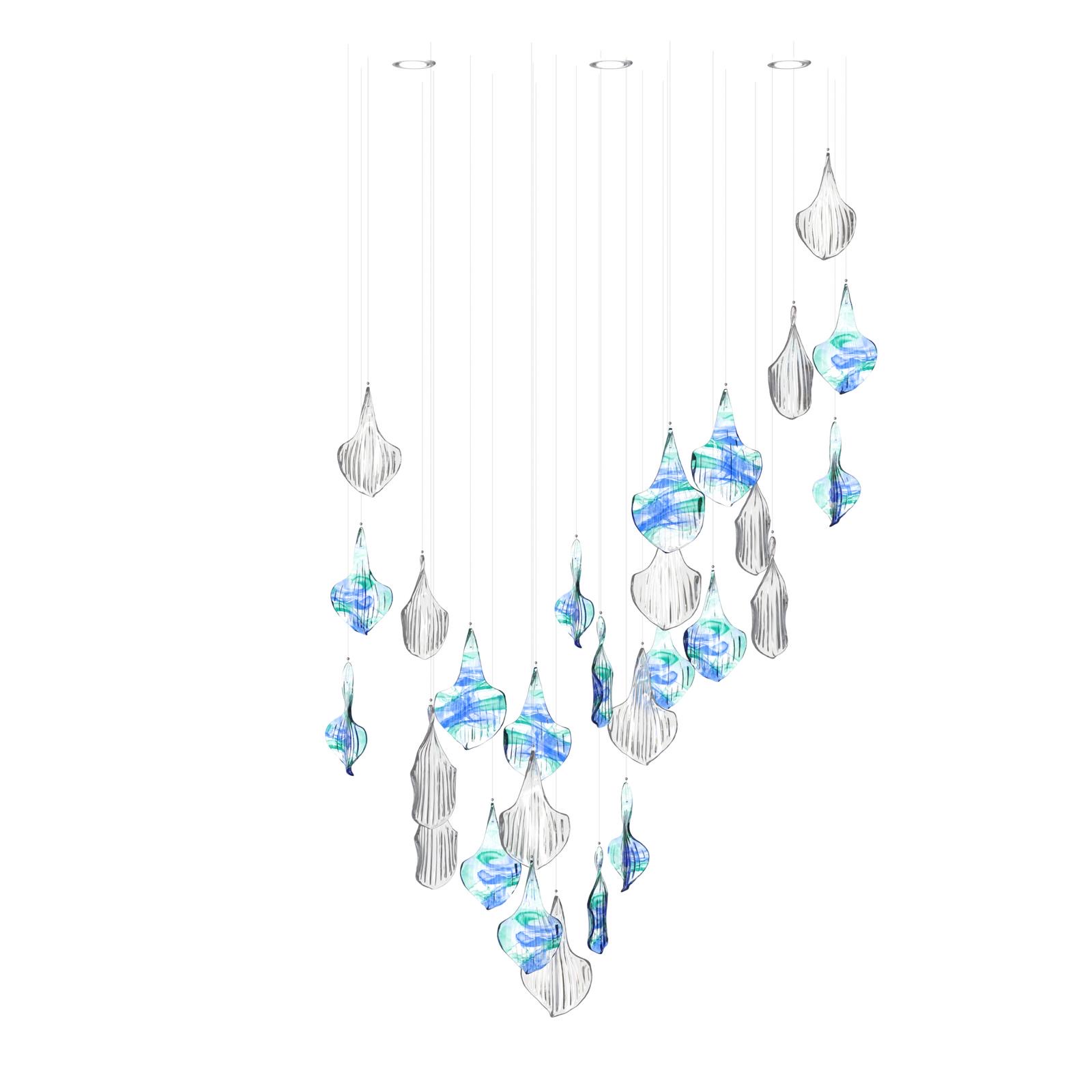 Color: crystal + ocean green + medium blue + optical pattern/crystal Length: 1000 mm (39,37 in) Width: 450 mm (17,72 in) Height: 1560 mm (61,42 in) Weight: 9,5 kg  Light source: 3 x GU10