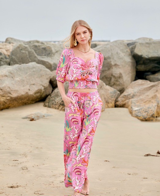 pink floral 2 piece pant set