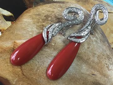 Coral and diamond earrings