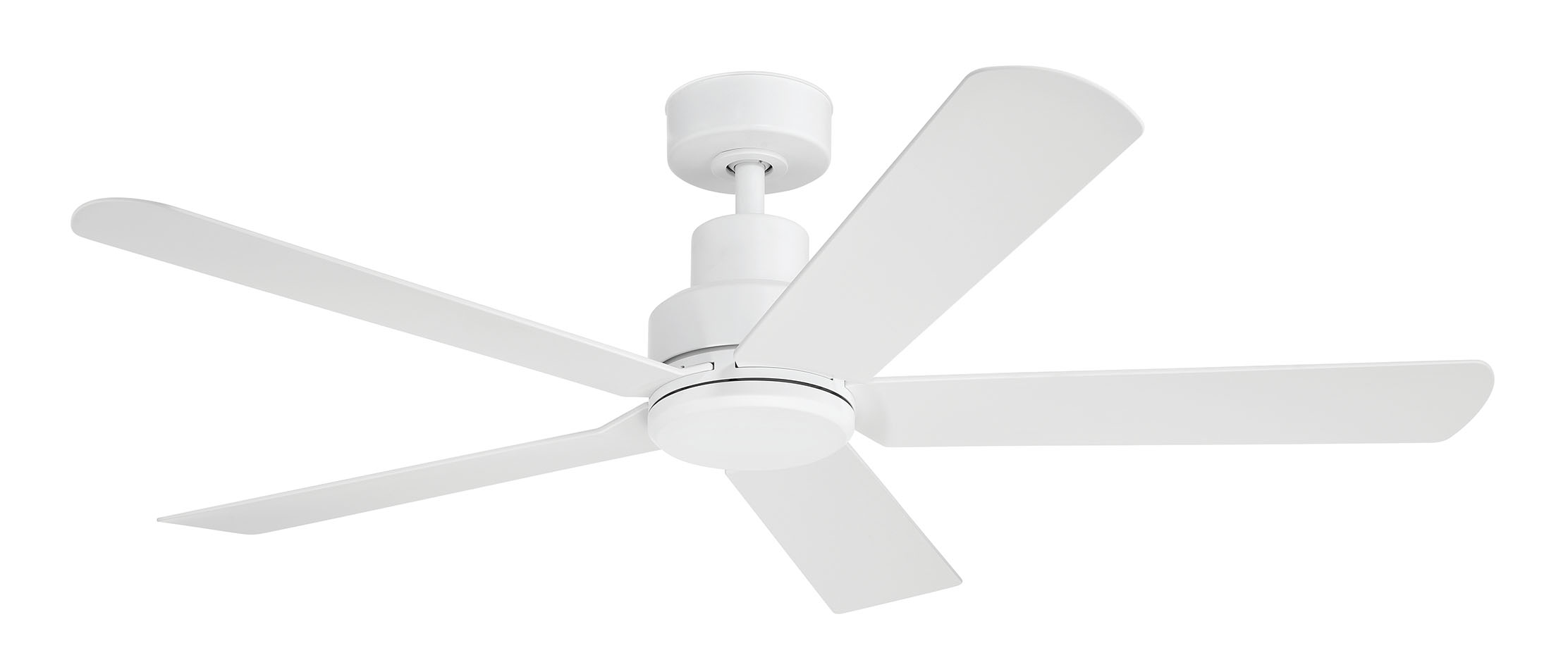 52" wet rated ceiling fan with cap and light kit included, available in Matte Black , Matte White, and Painted Brushed Nickel 