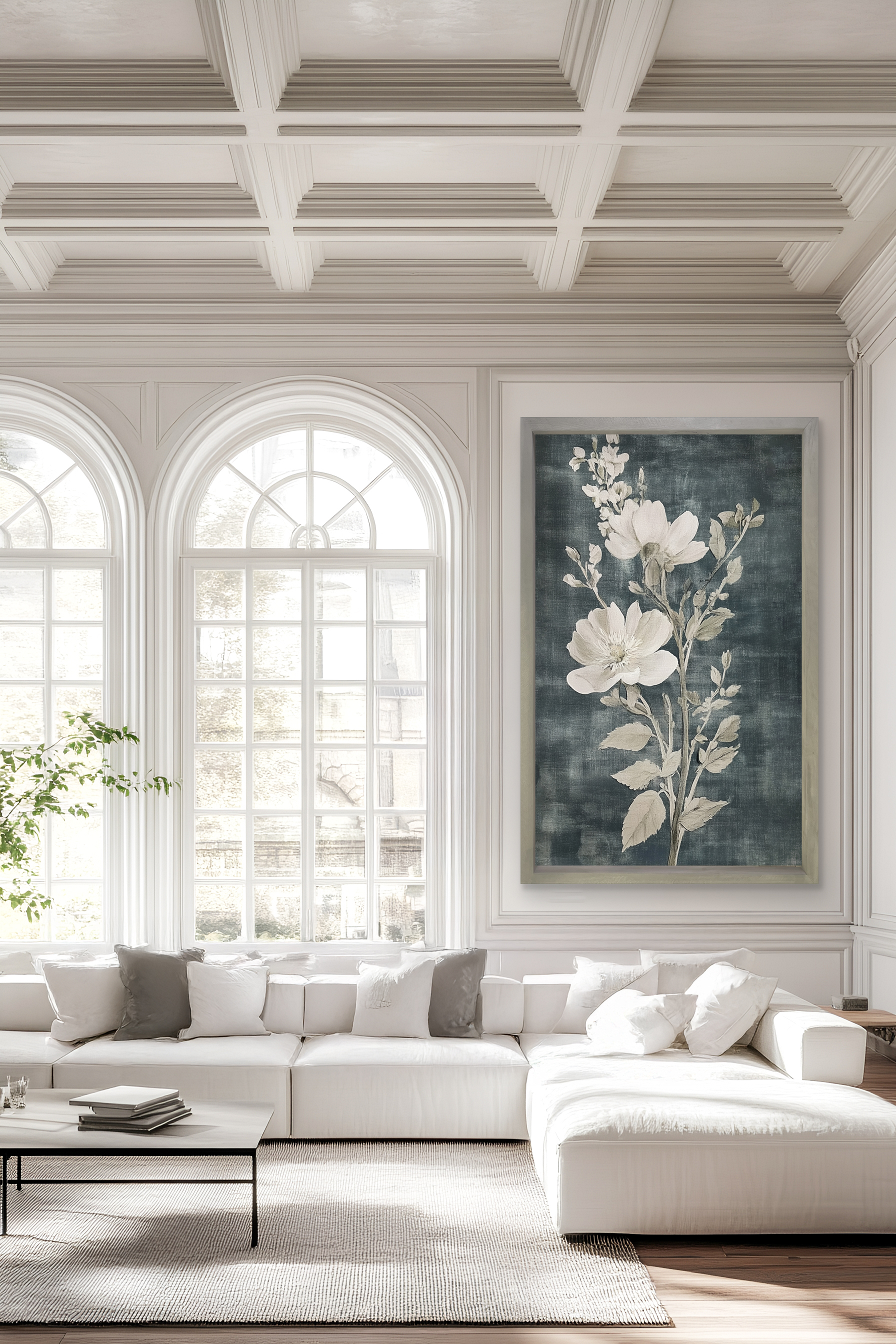 Our Black Botanica image printed on Raw Natural Canvas Framed in our Thin Timberwood measuring 40x60 OSD.