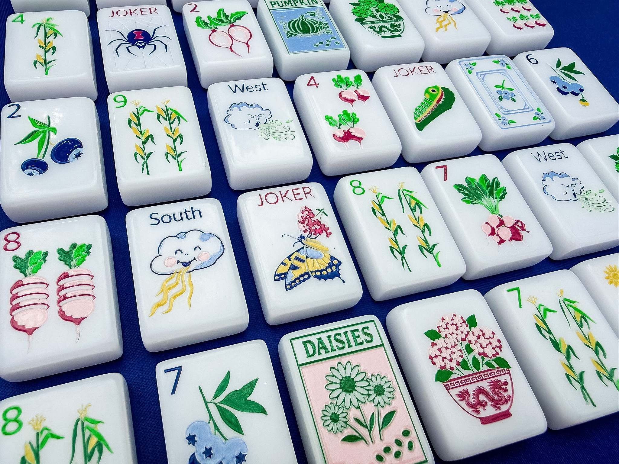 Garden themed hand painted acrylic mahjong set