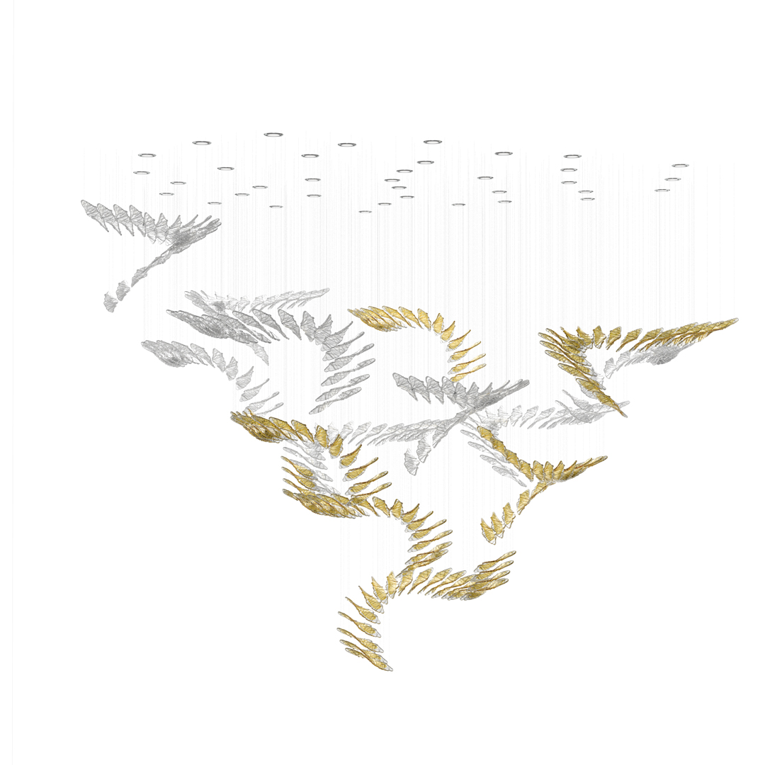  Color: crystal/crystal + gold topaz core  Length: 3150 mm (124,02 in)  Width: 3000 mm (118,11 in)  Height: 2200 mm (86,61 in)  Weight: 61 kg  Light source: 36 x G10