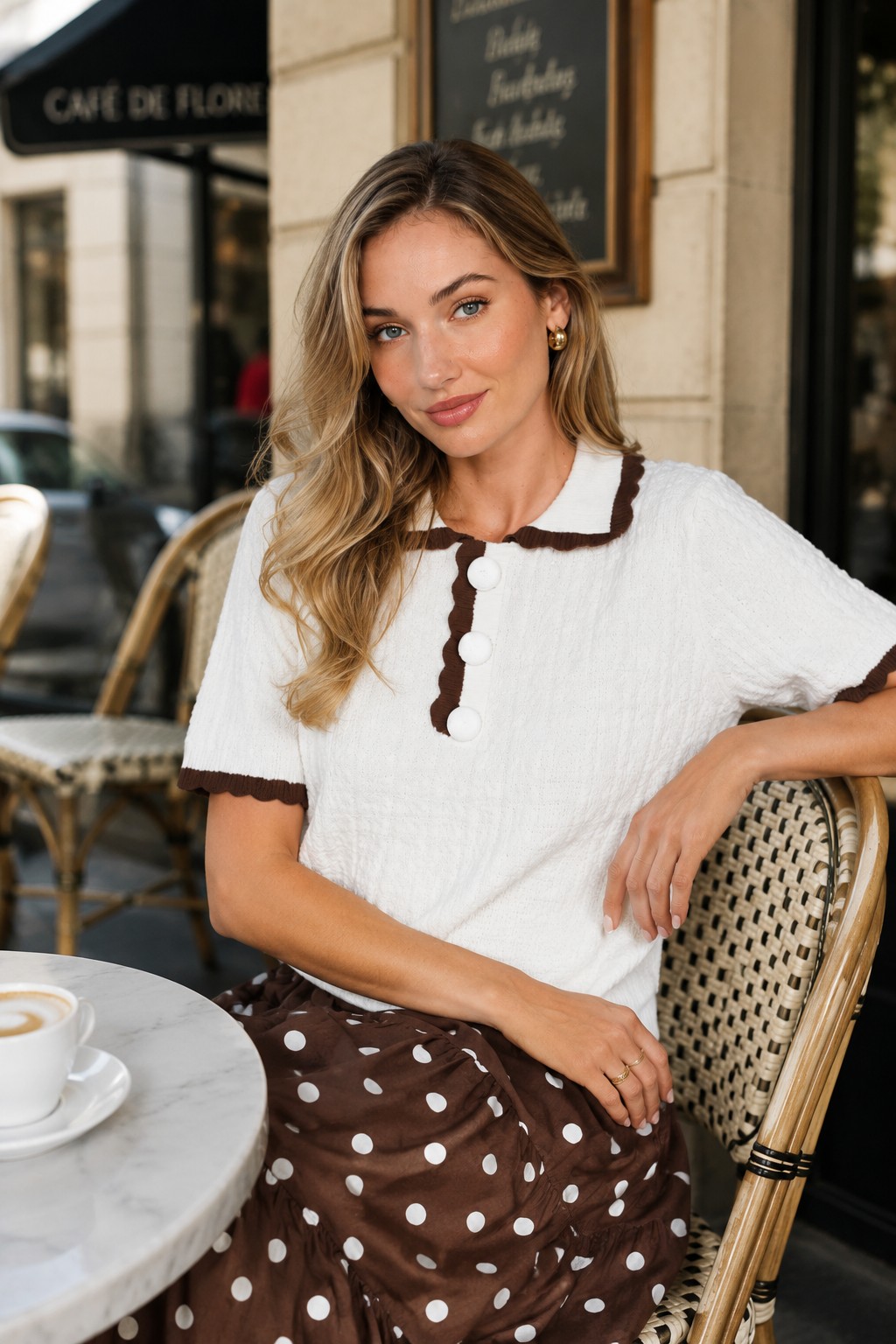 Button detail knit polo sweater