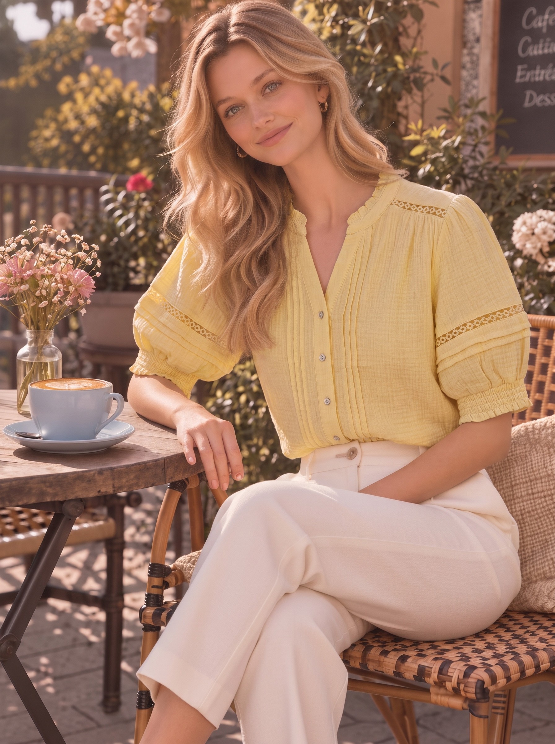 Pin-tuck detailing lace trim blouse