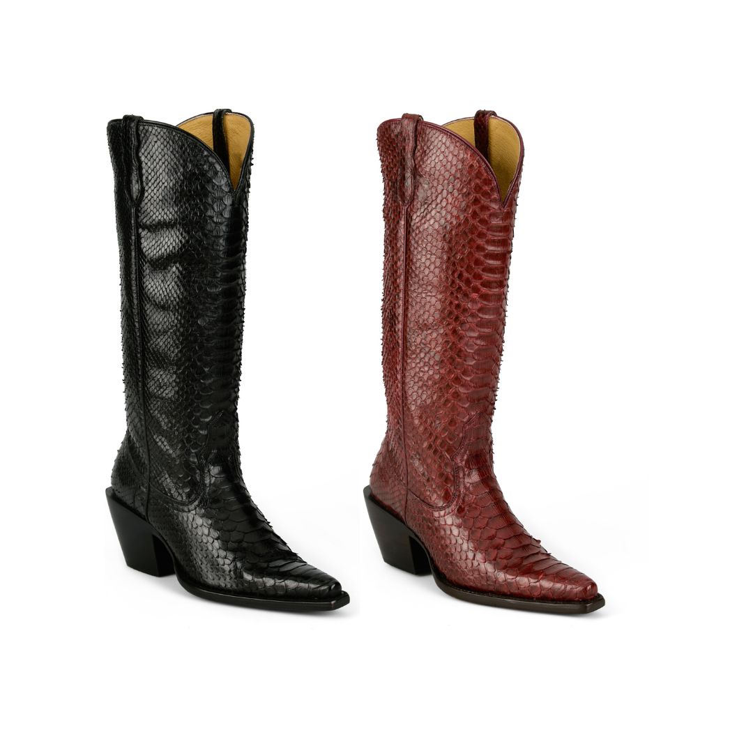 15" women's python snip toe boot in red and black from the Reba by Justin collection