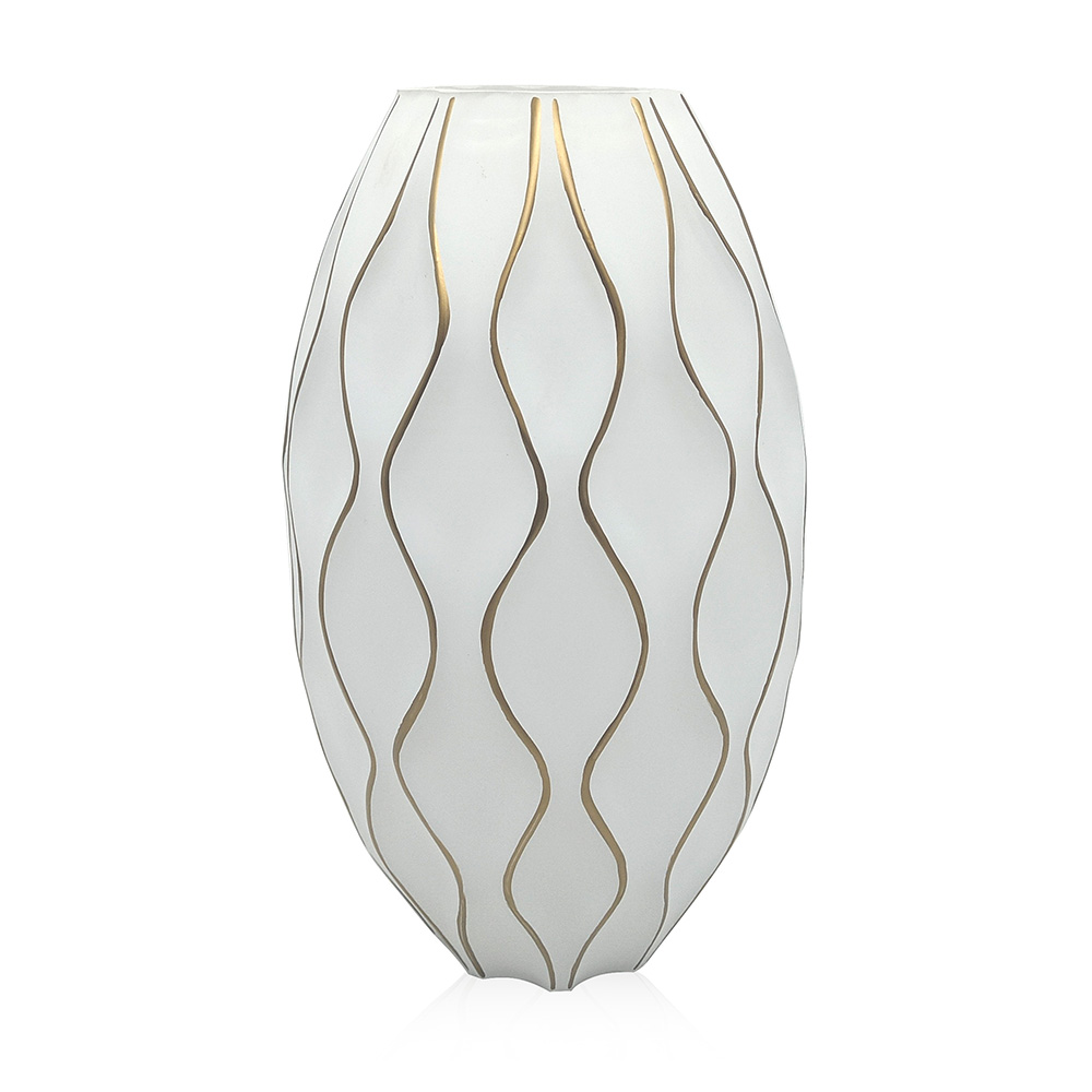 Sculpted waves glass vase in white & gold.