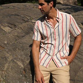Our double faced Dobby Jacquard Raised Stripe Short Sleeve Shirt is one-of-a-kind when it comes to look and comfort.