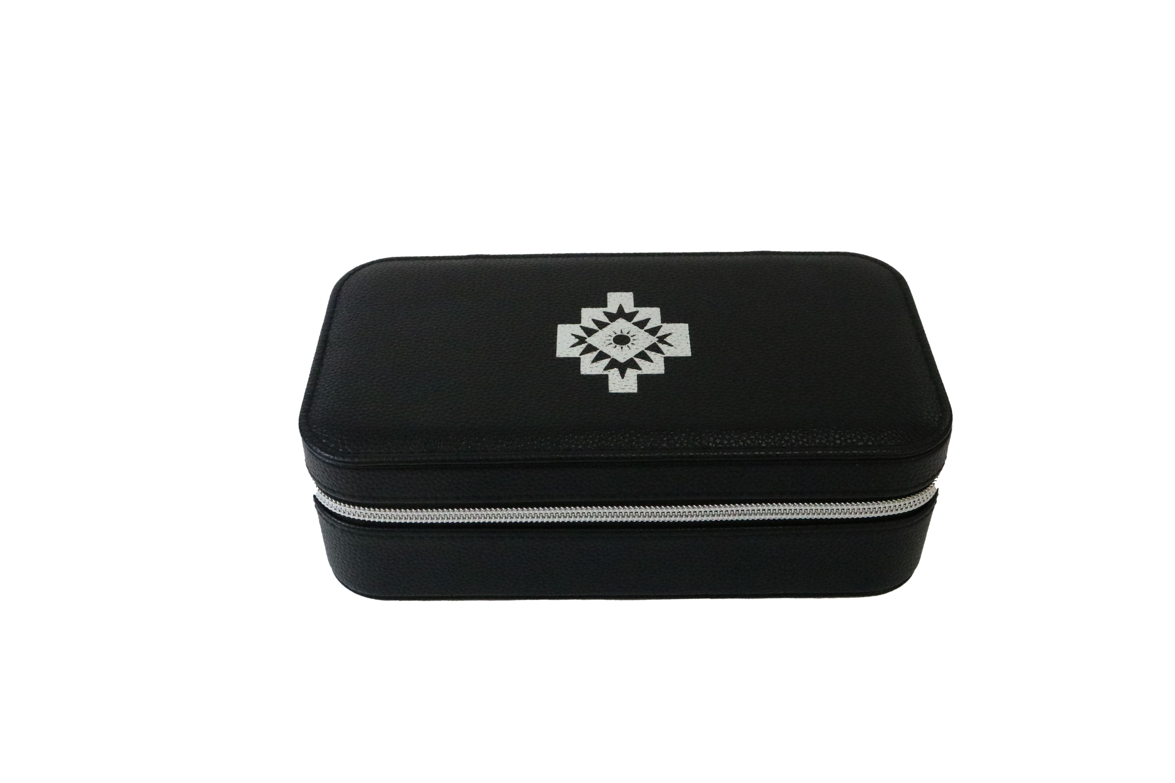 10"x 4"x 3"  Black Faux Leather Travel Jewelry Case Set with Cream Suede like Interior