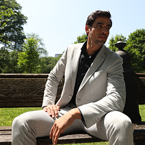 Stylish and comfortable jersey knit suit is a great option for wedding season and for those on the go.