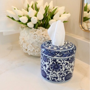 Blue and White Ceramic Decorative Tissue Vessel
