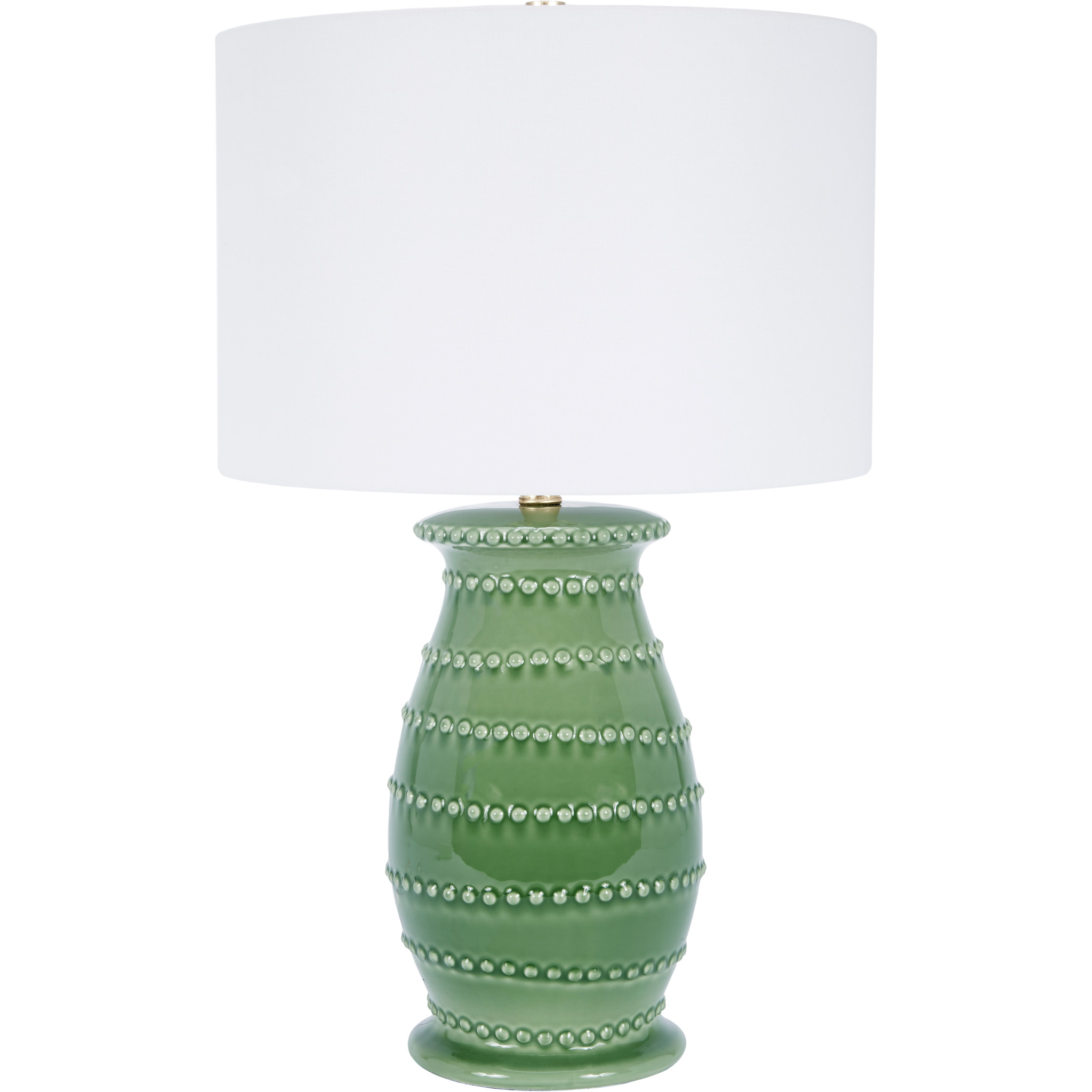 CALEB GREEN CERAMIC TABLE LAMP WITH WHITE LINEN SHADE