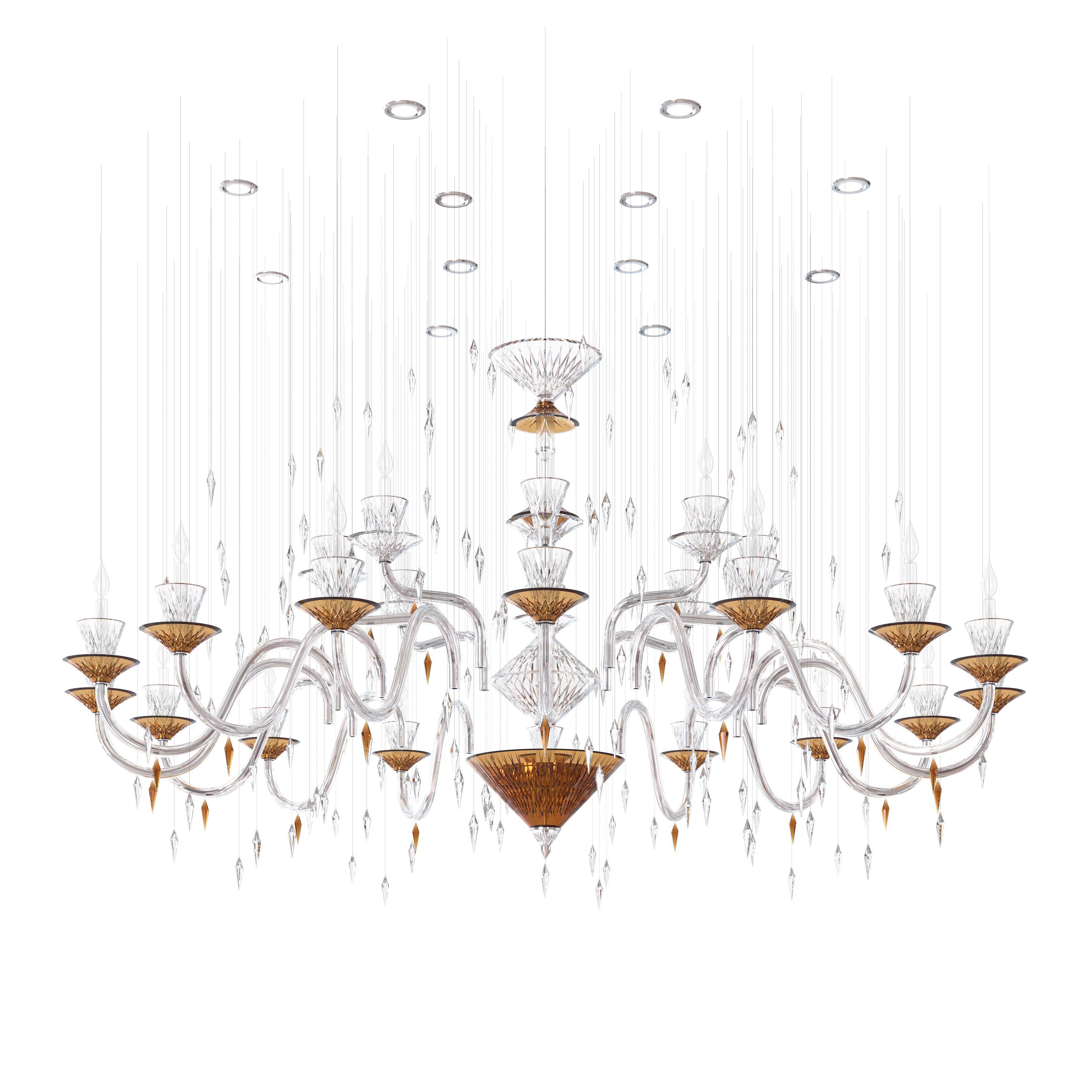  635/16 + 8 ARMS + CS/03/12 GU10 Color: crystal/dark copper Diameter: 2100 mm (82,68 in) Height: 1200 mm (47,24 in) Weight: 40 Kg Light source: 12 x GU10 