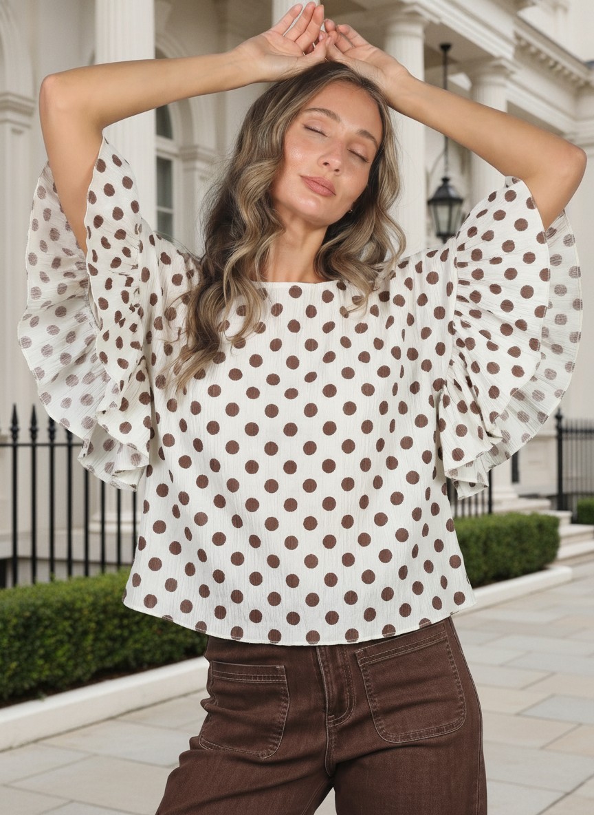 flutter sleeves polka dot blouse