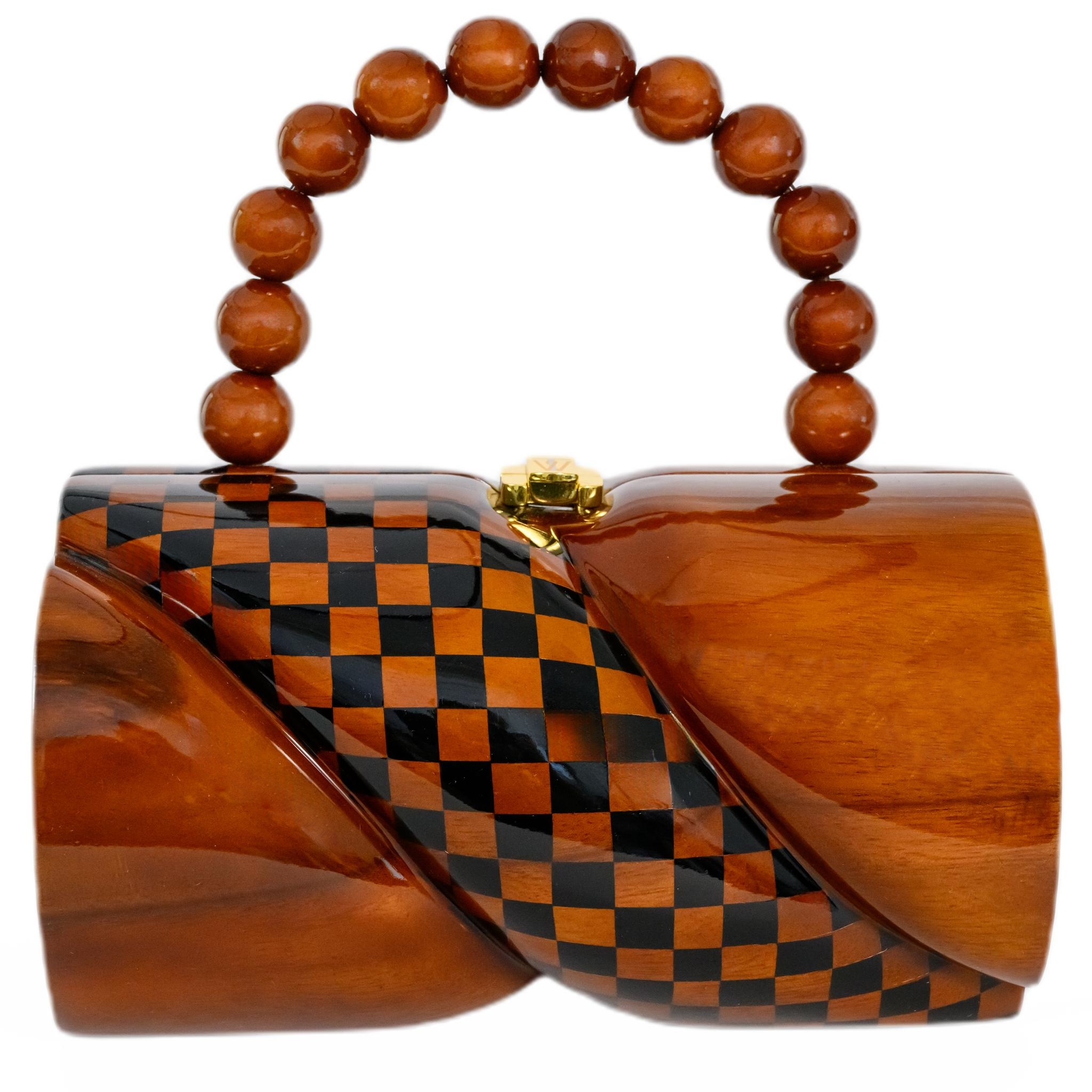  This elegant piece of wearable art by Timmy Woods features a unique design of painted squares on twisted, turned Acacia wood with a TW Identifiable Lock. 