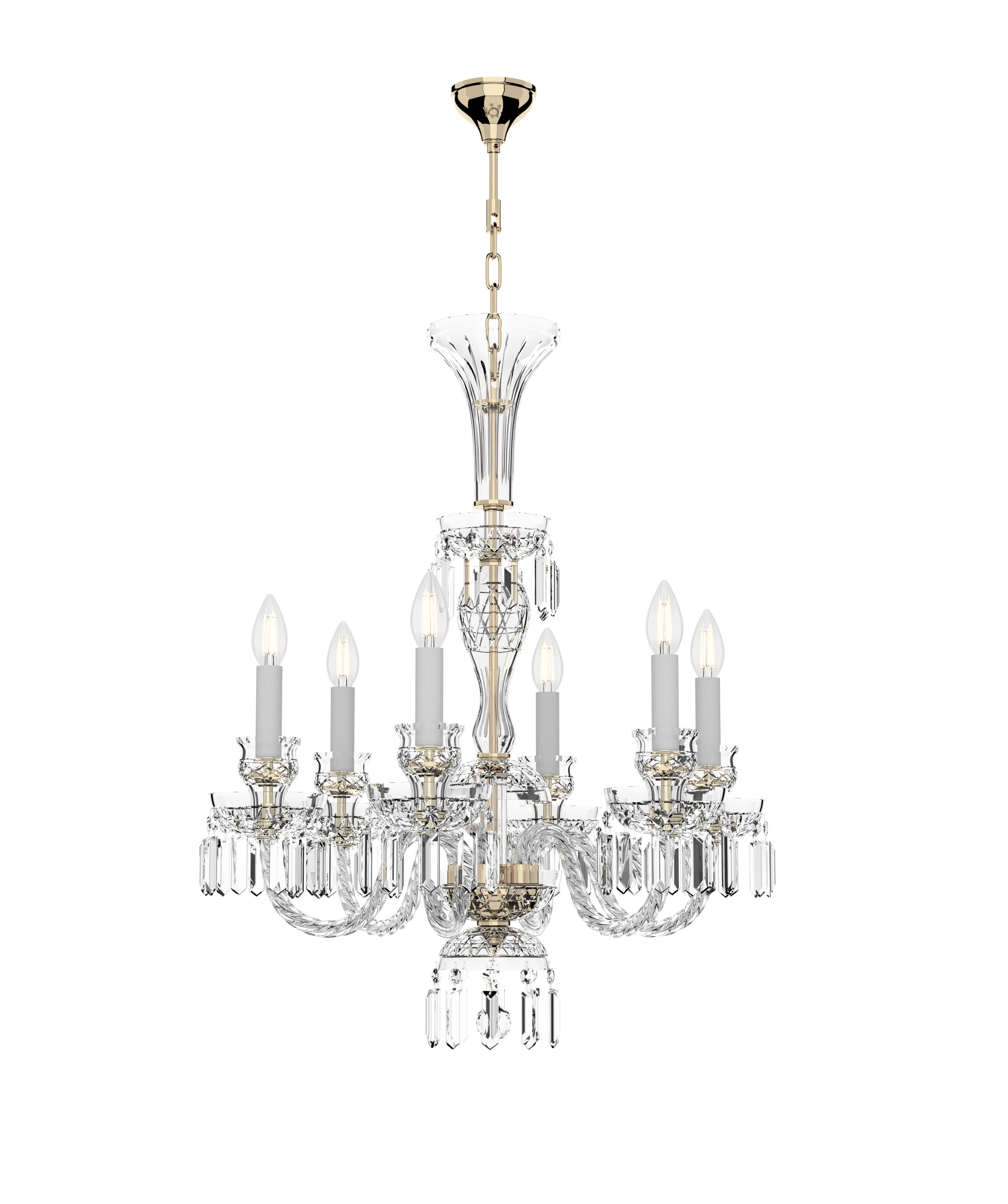 Bohemian Crystal Chandelier Light of Diamond 6 lamps available in gold and silver finishes