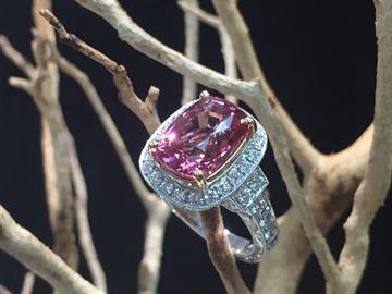 Natural pink spinel and diamond ring