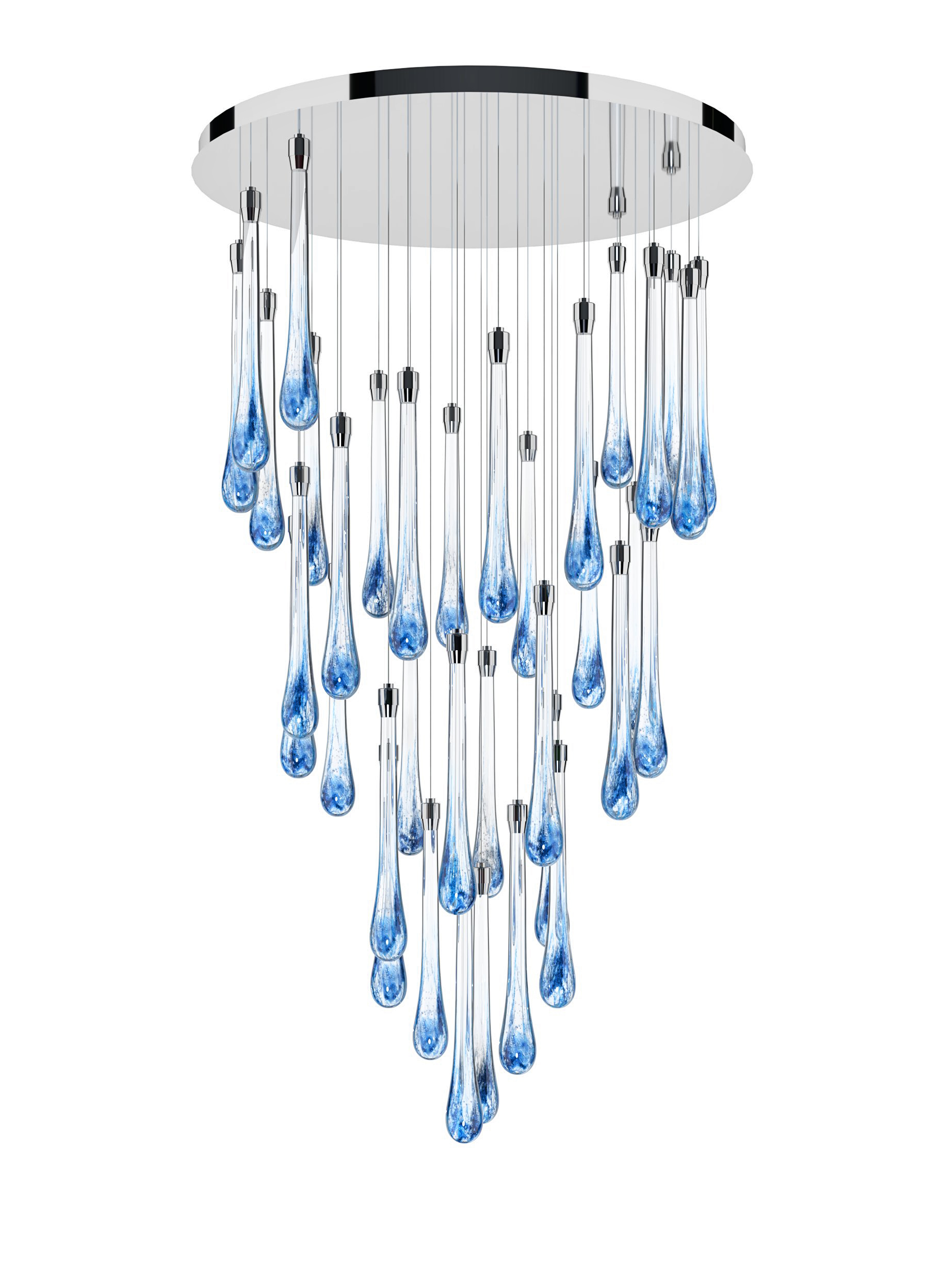 Color: crystal + middle blue + turquoise + soda Diameter: 600 mm (23,62 in) Height: 1100 mm (43,31 in) Weight: 18kg Light source: 36 x LED chip