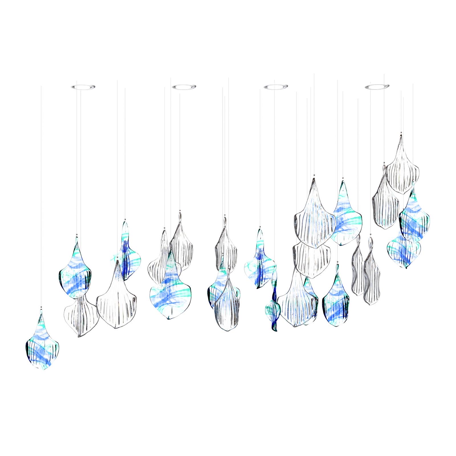 Color: crystal + ocean green + medium blue + optical pattern/crystal + optical pattern Length: 1300 mm (51,18 in) Width: 450 mm (17,72 in) Height: 770 mm (30,31 in) Weight: 8 kg  Light source: 4 x GU1