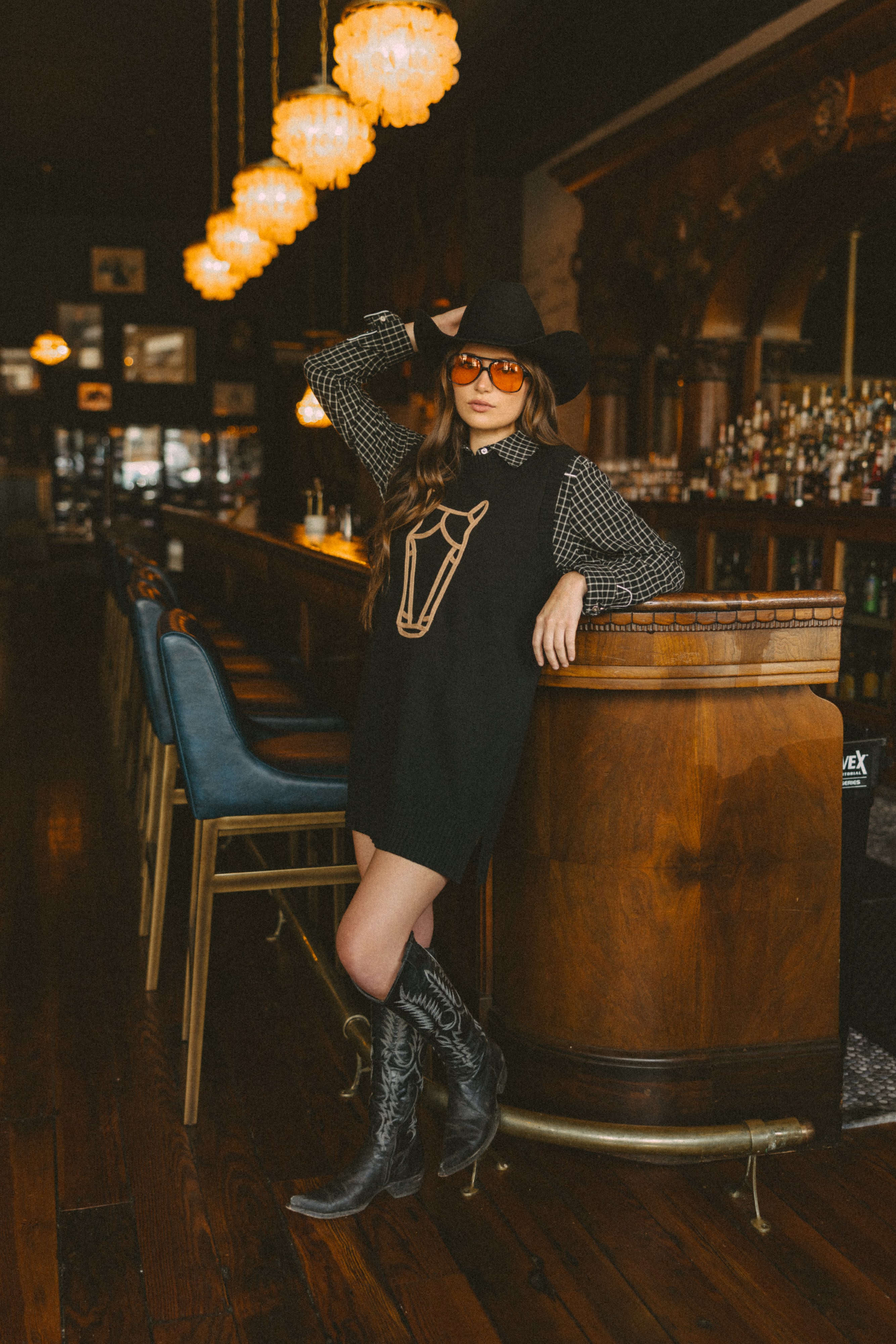 MOD Horse Embordered on a black knit sweater dress 