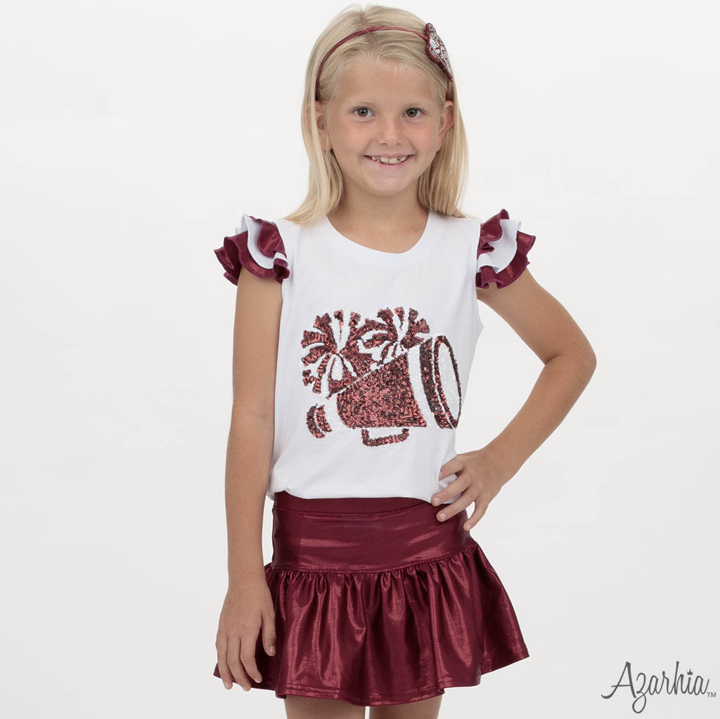 Ruffle Sleeve Sequin Top with Shimmer Gathered Skort