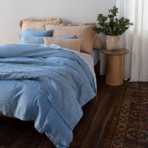A clear sky unhibited by clouds, fog, or haze is the inspiration behind our newest colorway, Tahoe Blue — available to order in most of our bedding styles. 