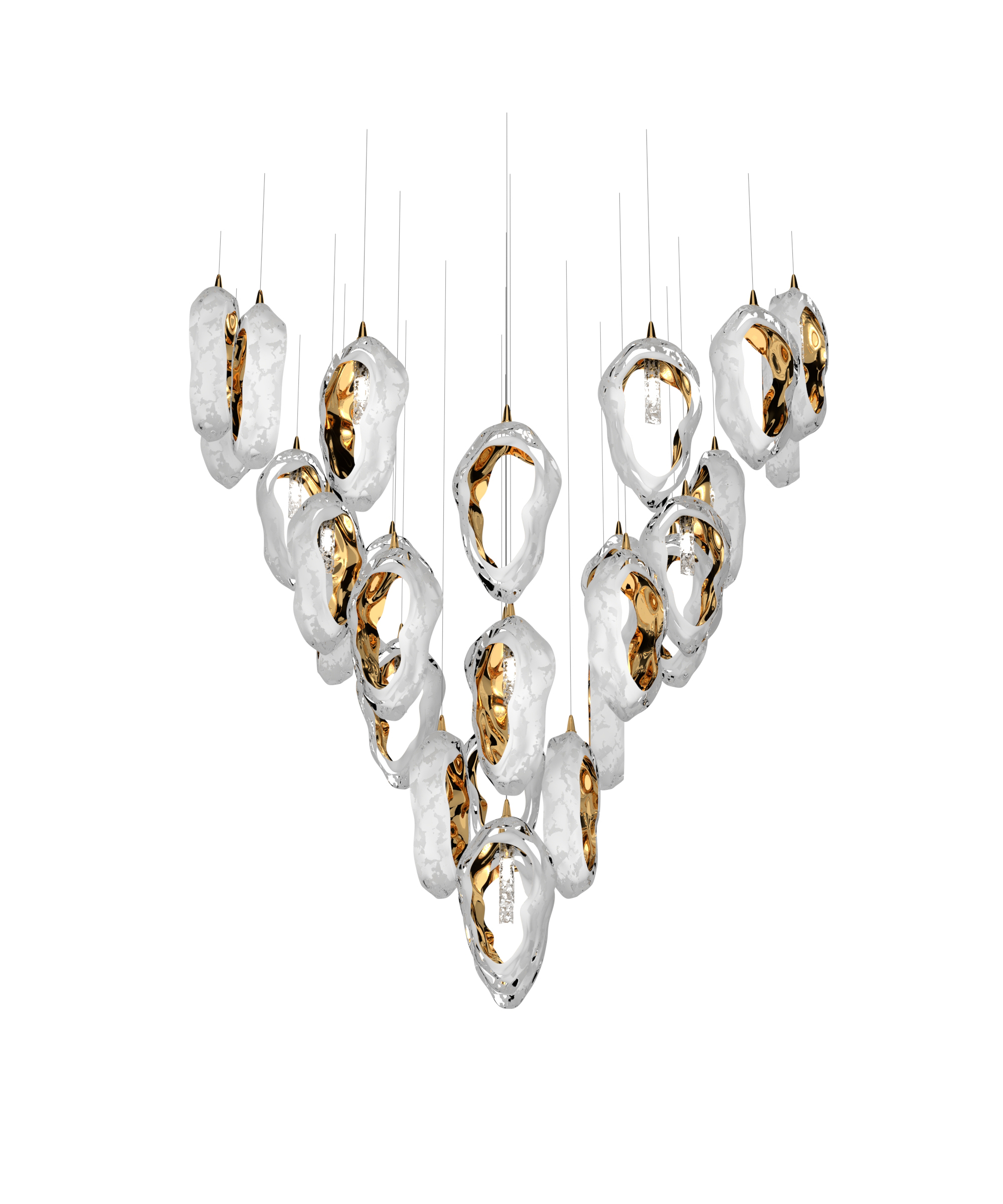 Color: crystal + opal + gold + French embossing Diameter: 1220 mm (48,03 in) Height: 1340 mm (52,76 in) Weight: 87 Kg Light source: 28 x G9