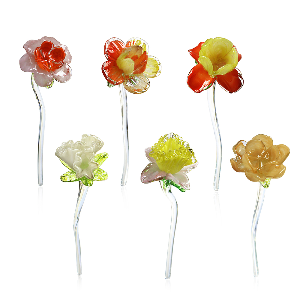 Hand blown glass flower assortment.