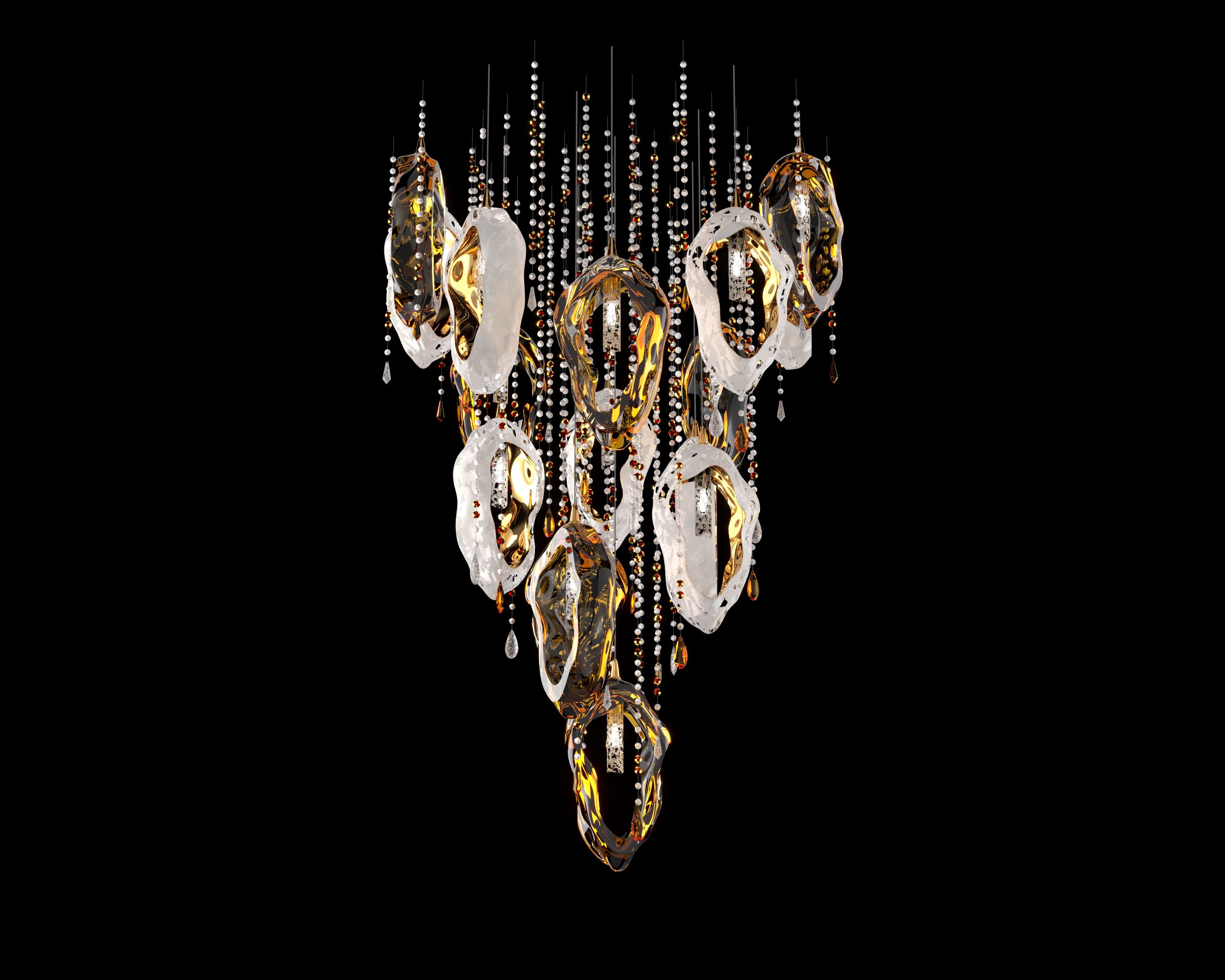 Colour: crystal + opal + gold + french embossing/crystal + gold topaz Diameter: 800 mm (31,50 in) Height: 1200 mm (47,24 in) Weight: 55 Kg Light source: 16 x G9  