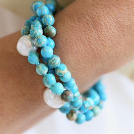 3-Strand Natural Jasper And Pearl Bracelet