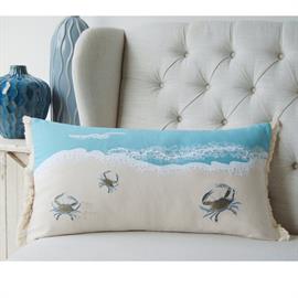 Rightside Design - Crab with Waves Fringed Lumbar Pillow