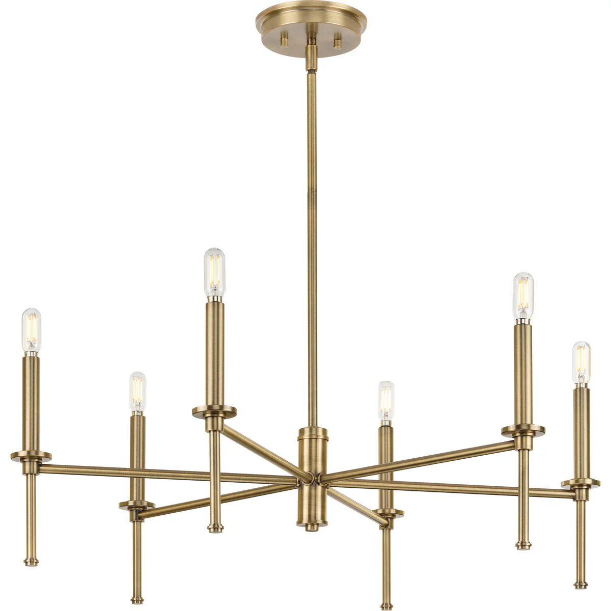 The Elara chandelier features a slender, chic form with stylized finials that make it an elegant, sophisticated light for dining rooms, kitchens, and breakfast nooks