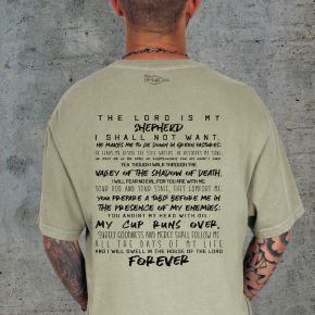 Khaki tee with black graphic