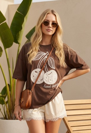 cherry embroidery detailed top